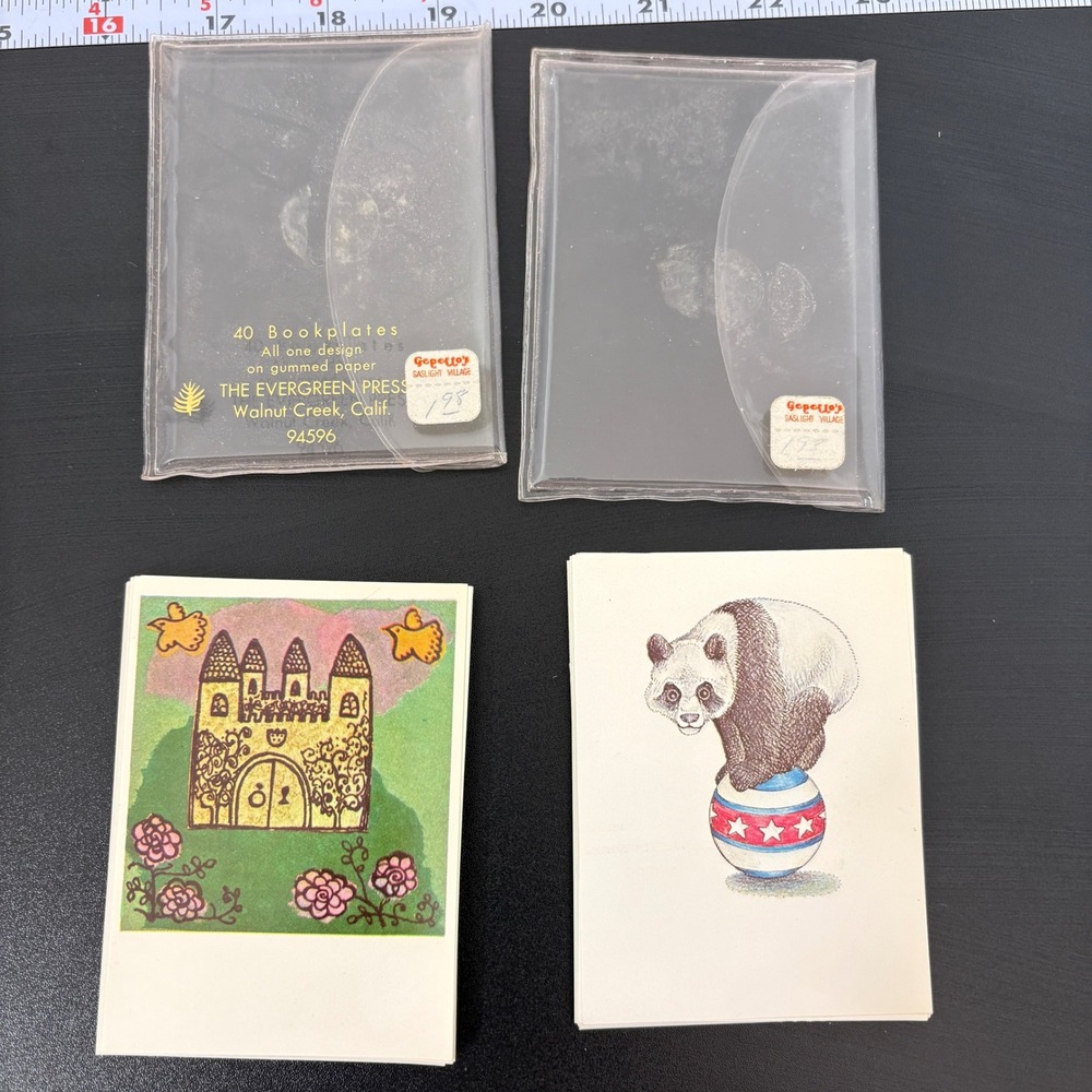 The Evergreen Press Unisex Bookplates 3x4 Multicolor Vintage Panda Castle 2pk